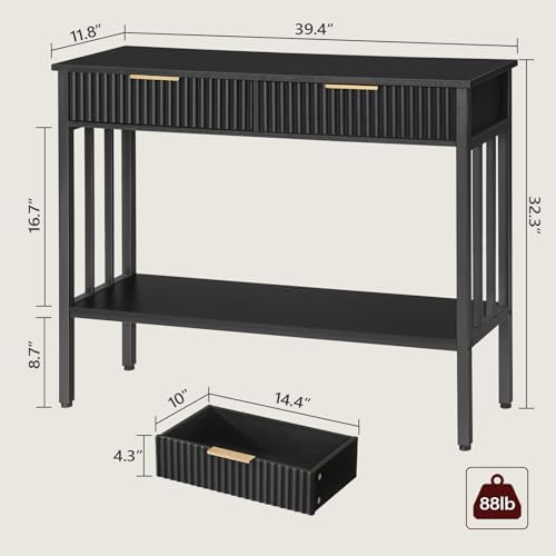 MAHANCRIS 39.4" Console Table with 2 Drawers, Fluted Black Entryway Table