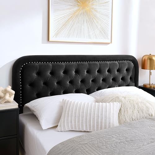Tufted Upholstered Twin Size Headboard only - Button Solid Wood HeadBoards with Adjustable Height - Modern Velvet Padded Bed Headboard - Easy to Assembly - Nailhead,Black