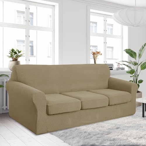 U-NICE HOME 4 Pieces Oversized Stretch Couch Cover Slipcover, Sand