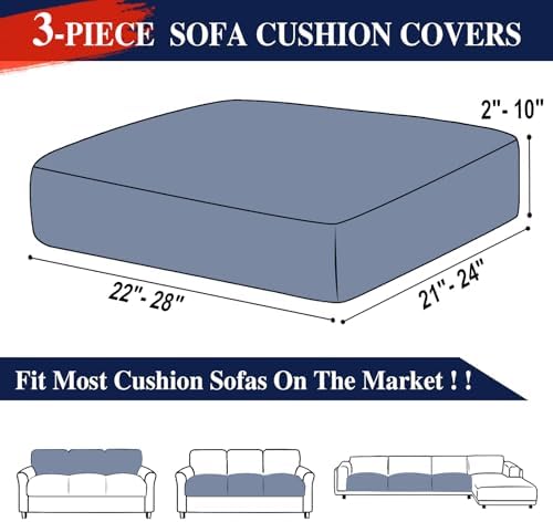 LA MEACK Couch Cushion Covers Seat Cushion Cover Stretch Couch Cover Separate Sectional Sofa Slipcovers Furniture Protector(3 Pieces for Seat or Sofa Backrest, Navy)
