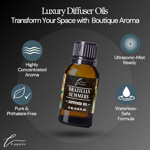 Lapew Brazilian Summers Waterless Diffuser Oil | Brazilian Waves Fragrance Oil for Nebulizer & Cold Air Diffusers | Scented Home Oil | 0.34 fl oz
