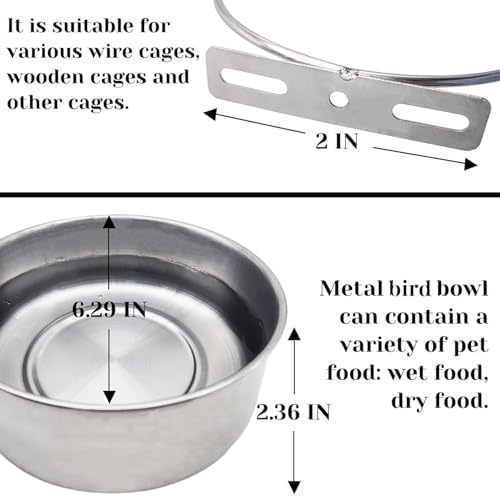 2pcs Stainless Steel Bird Food Bowl Parakeet Water Dish 40oz Large Capacity