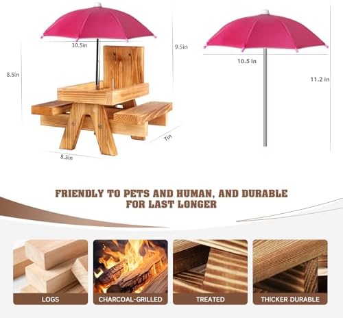 Gnodary Squirrel Feeder with Umbrella, Squirrel Feeders for Outside, Squirrel Picnic Table Feeder - Chipmunk Feeder Hold Corn, Corn Cob, Peanuts (Dark-Pink)