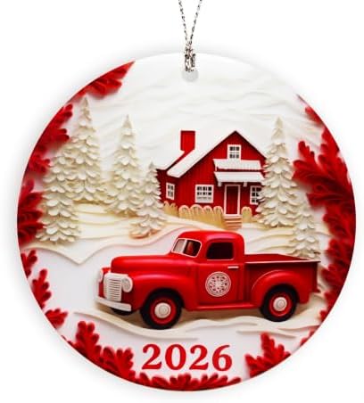 Red Truck Christmas Ornaments, Christmas Ornaments 2026, Vintage Farmhouse Holiday Decoration, Rustic Red Pickup Scene, Cozy Winter Keepsake, Classic Festive Gift for Tree Display