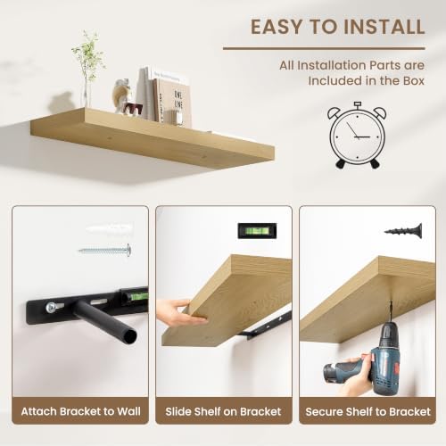 Dreamland 30 Inches Wall Mounted Wood Floating Shelves, Oak, 2 Pack