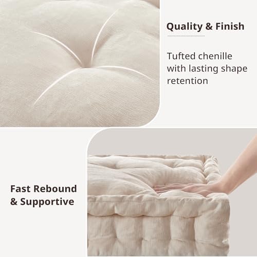 Intelligent Design Floor Pillow, Large Cushion for Meditation, 20x20 Ivory