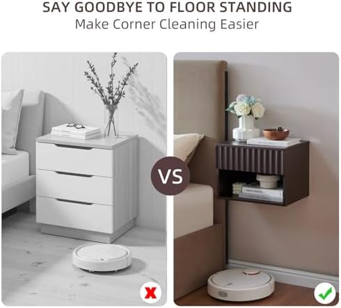 BuildHom Floating Nightstand Set of 2 with Fluted Drawer, Bedside Table