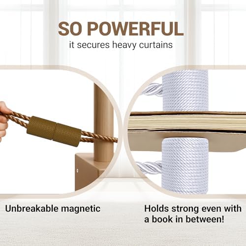 Hion Magnetic Curtain Tiebacks Dark Brown 6pcs, Curtain Holdbacks Hooks