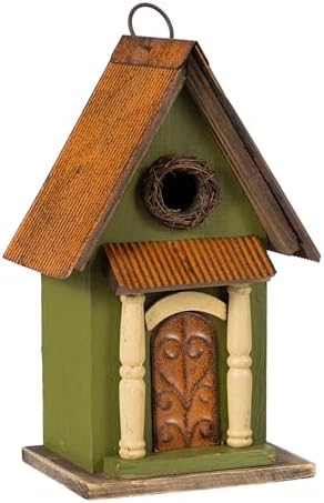Glitzhome Hanging Birdhouse for Outdoors, Bird Houses for Outside, 11.25" H Vintage Distressed Decorative Wooden Bird House Garden Birdhouse for Bluebird Hummingbird Wren Finch Cardinals Cedar