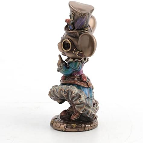 Veronese Design 5 1/2 Steampunk Lady Mouse with Top hat and Parasol Animal Figurine Bronze Finish