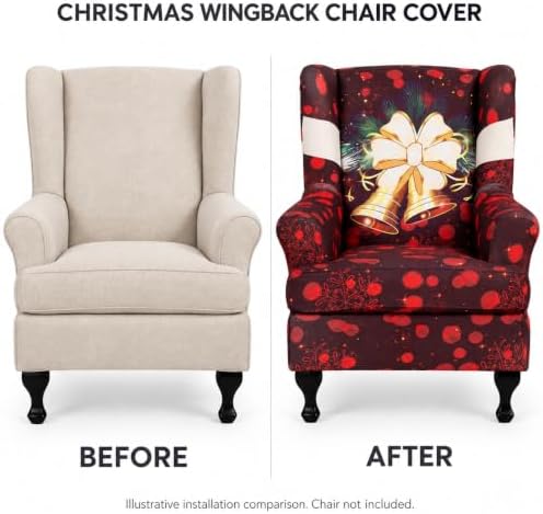 NILUOH Christmas Bells Wingback Chair Covers 2-Piece