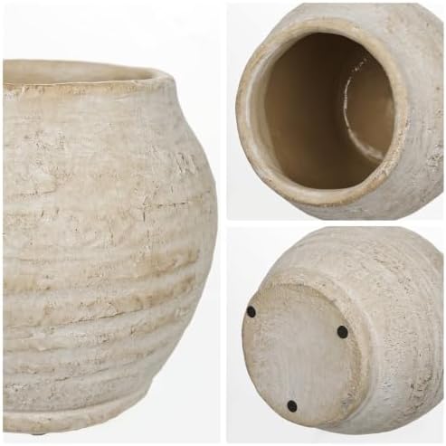 Briful Utensil Holder for Kitchen Counter, 7.4" Rustic Ceramic Vase Crock Decor, Beige Crocks Pottery Jar, Distressed Antique Storage Organizer for Modern Farmhouse, Cooking Tools Spoon Ladle