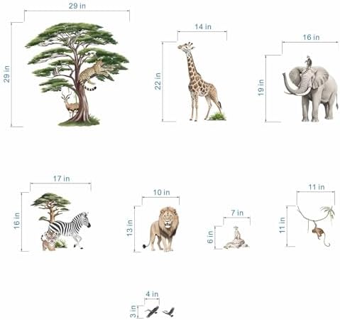 Woodland Animal Wall Decals for Baby: Safari Theme Peel and Stick Vinyl Wall Stickers for Kids Room Children Ages 0-12 Years