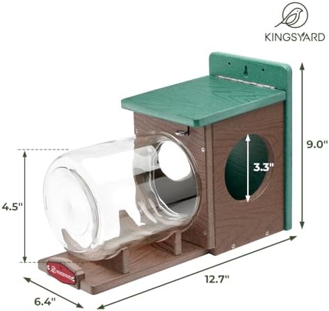 Kingsyard Recycled Plastic Squirrel Feeder for Outside, Squirrel Feeder Box with Peanuts Corn Storage Jar, Sturdy & Durable, Weatherproof (Green & Brown)
