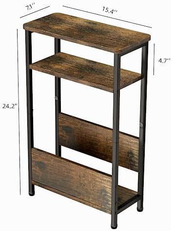 THUMEYE 7.1" Narrow Side Table for Small Spaces, 3 Tier Small End Table with Magazine Holder, Slim/Skinny Nightstand/Bedside Table for Living Room, Bedroom, 15.4" L x 24.2" H