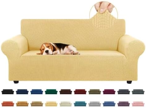 KEKUOU Stretch Loveseat Couch Cover, 2 Cushion Couch Slipcover,Champagne