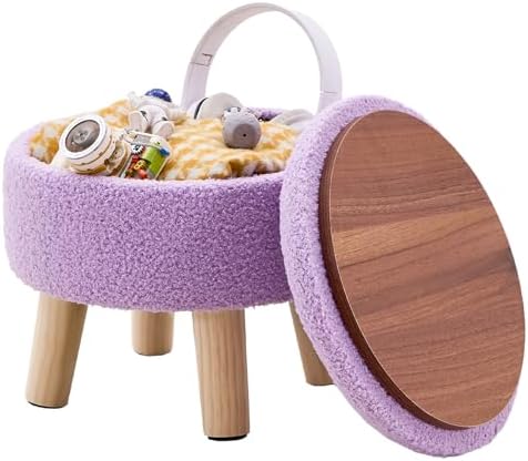 Wimarsbon Round Storage Ottoman,Footstool with Padded Seat and Wood Legs
