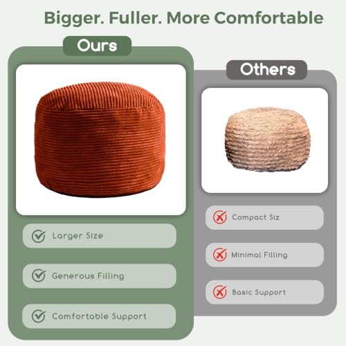 HIGOGOGO Round Stuffed Pouf Ottoman, Corduroy Poufs with Foam Chunk Filling, Furry and Fluffy Pouf Foot Stool Storage Ottoman, 20 X 15 Floor Poufs Foot Rest for Living Room, Terra Cotta