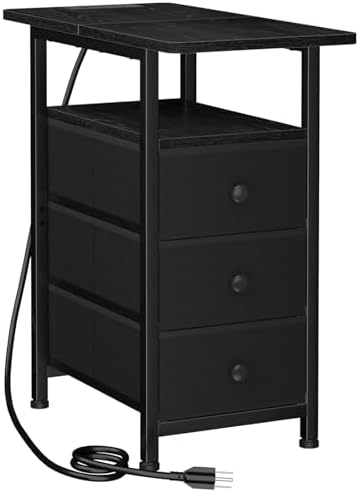 LOAKEKEL Narrow Side Table, Small End Table with Charging Station