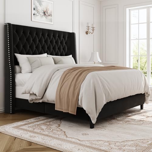 Full Upholstered Bed Frame, 55.4'' Tall Headboard with Wingback