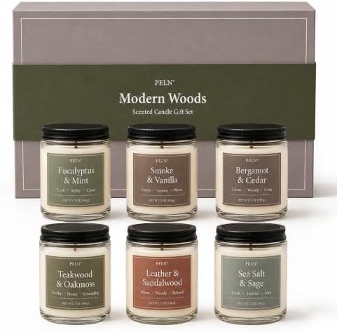 Scented Candles for Men, 6 Pack 7 oz Soy Wax Modern Woods Candle Gift Set