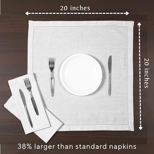 Ramanta Home Flax Linen Cloth Napkins Set of 12 20x20 Inches - White