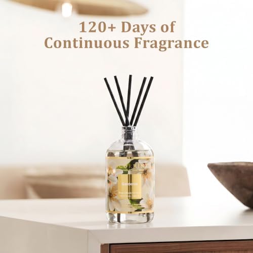 Cocorrína Reed Diffuser Refill Gardenia 10.15oz (300ml) with 8 Sticks - Premium Long-Lasting Floral Essential Oil, Home Fragrance for Bedroom, Bathroom Home Decor