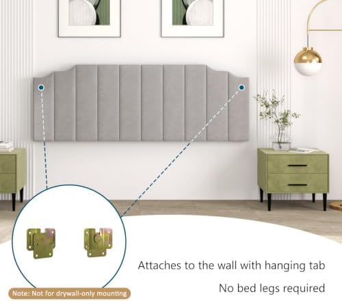 Befurtori King Size Headboard Only, Velvet Wall Mount Headboard Silver Gray
