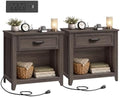 VASAGLE 23.6 inch Farmhouse Nightstands Set 2, Charging Station, 1 Drawer