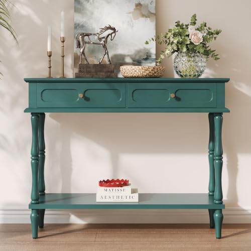 ARTPOWER 41" Mid-Century Console Table, 2 Drawers and Open Shelf, Green
