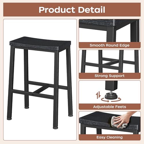 Homeiju Bar Stools, Counter Height Bar Stools Set of 2, 23.6 Inch Saddle Stools with Footrests, Industrial Kitchen Counter Seat for Dining Room, Kitchen, Counter, Black