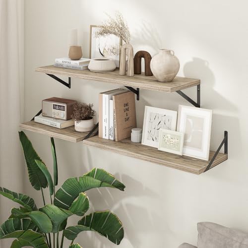 Axeman Deep Floating Shelves - 20 Inch Floating Shelves Set of 2-12 Inch Deep Grey Wall Shelves for Living Room Bathroom Kitchen