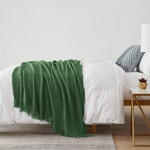 BOURINA Green Throw Blanket 50x90 Inch Boho Knitted Soft Throw Sofa Blanket