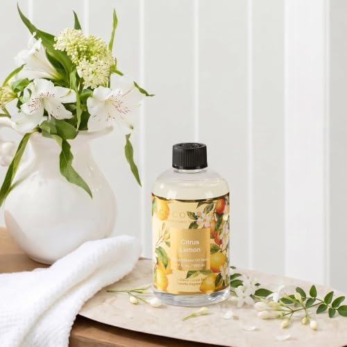 Cocorrína Reed Diffuser Refill Citrus Lemon 17oz (500ml) with 8 Rattan Sticks - Premium Long-Lasting Essential Oil, Home Fragrance for Bedroom, Bathroom Home Decor