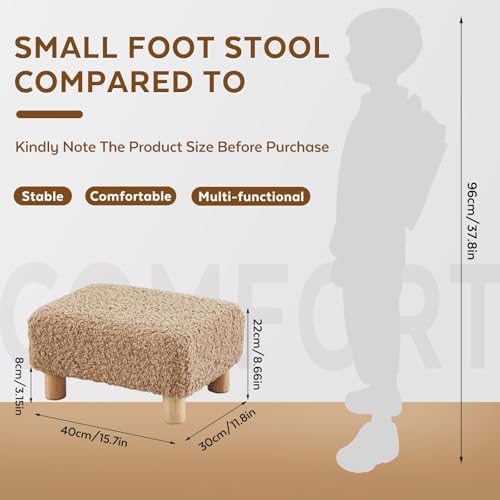 Small Foot Stool Ottoman, Sherpa Footstool Ottoman Foot Rest for Couch, Rectangle Footstools and Ottomans Small for Living Room, Entryway and Bedroom (Light Brown)