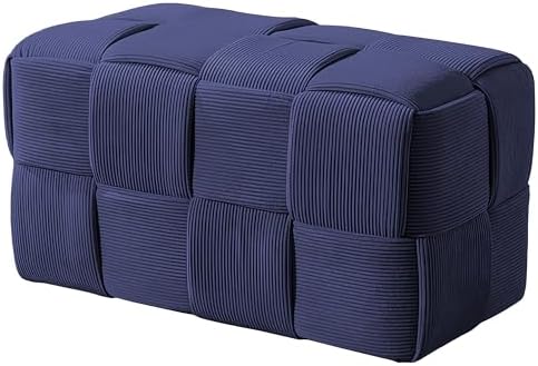 Cmishe 28" Rectangular Woven Corduroy Ottoman Footrest - Large Modern Entryway Bench & Bed End Stool, Sturdy Wood Frame, No Assembly (Blue-L)