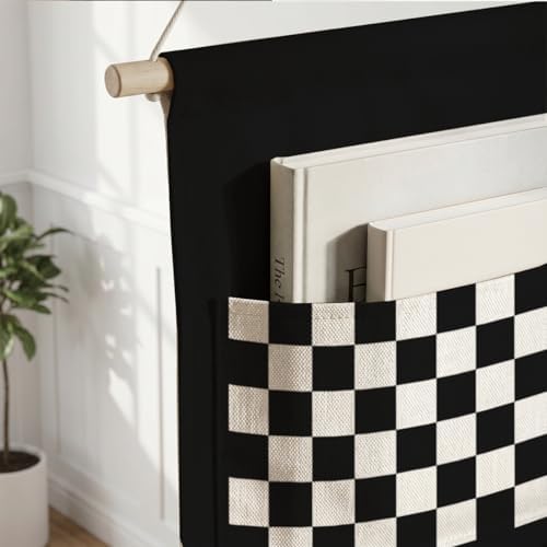 IAXIC Canvas Wall Hanging Organizer with Pockets Fish Extender Hanging Pouch Checkerboard Door Closet Organizers Fabric Storage Pockets Wall Decoration
