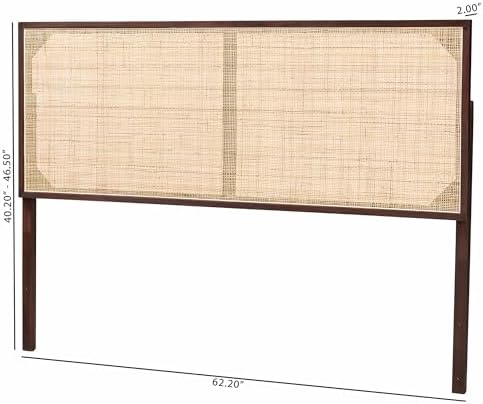 Bali & pari Aurelia Modern Bohemian Dark Brown Finished Bayur Wood and Natural Rattan Queen Size Headboard