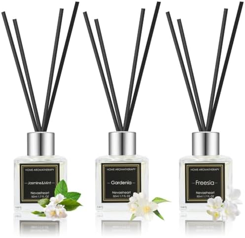 Reed Diffuser Set, Gardenia/Freesia/Jasmine & Mint Reed Diffuser Gifts for Women,1.7OZ x 3Packs Reed Diffuser with Sticks, Home Fragrance Reed Diffuser for Home Shelf Decor