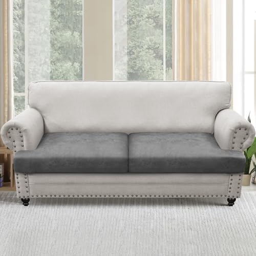 T Cushion Sofa Slipcovers Leather-Look 2PC Stretch Sofa Cushion Covers for 2 Cushion Couch Individually Couch Seat Cover with Elastic Bands, Pet-Friendly, Non-Slip, Easy Fit - Grey