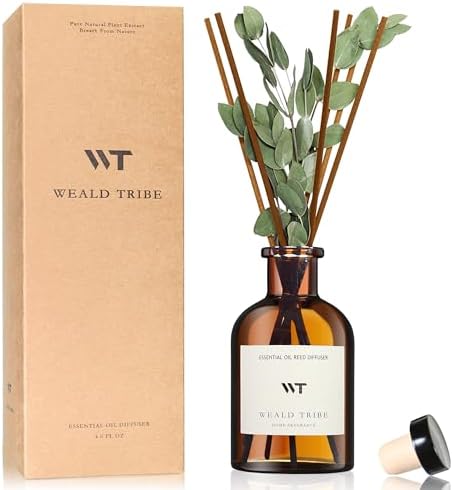WEALD TRIBE Flower Reed Diffuser Set Eucalyptus & Lavender Scent for Room Bathroom Accessories Shelf Decor & Air Fresheners, Sticks Defusers with 4.0 fl oz Home Fragrance Oils, Office Gift