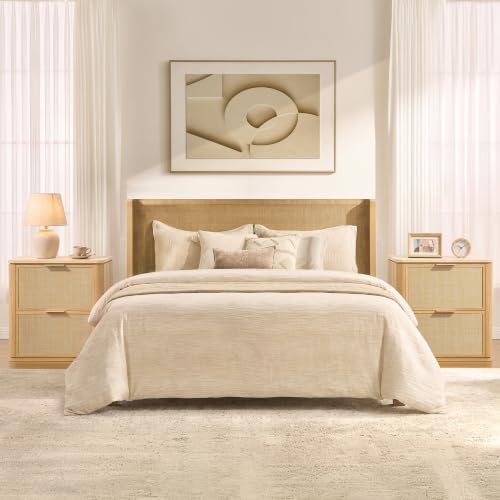 Night Stand, Rattan Nightstand with 2 Drawers