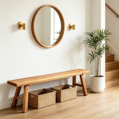 Narrow Entryway Bench Farmhouse Wood End of Bed Bench 20" 32" 39" 47" 55" 63" 71" 79" Sturdy Stable Skinny Long Benchs for Bedroom Hallway Dining Room Porch Easy to Assemble Natural Finish(71")