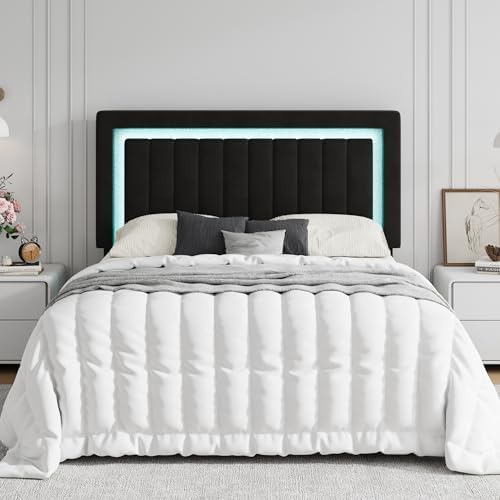 SHA CERLIN Queen Size Velvet Bed Frame with LED Light, Black