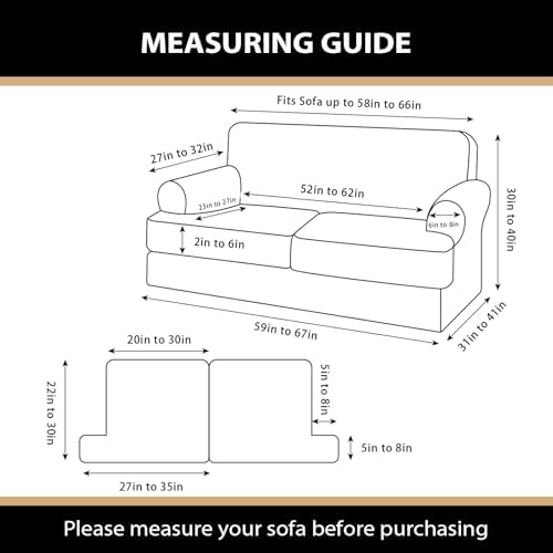 Sofa Covers 3 Piece T Cushion Sofa Slipcovers, Stretch Couch Cover with 2 Individual T Cushion Covers, Machine Washable Furniture Protector for Living Room(Black, 2 Cushions)
