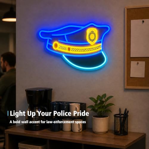 Police Hat Neon Sign, USB Dimmable Police Officer Gift for Wall Decor