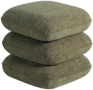 Get Set Style 360° Swivel Linen Ottoman, Modern Upholstered Foot Stool, Multifunctional Vanity Chair Accent Stool for Small Space, Living Room, Bedroom, Entryway, Olive Green