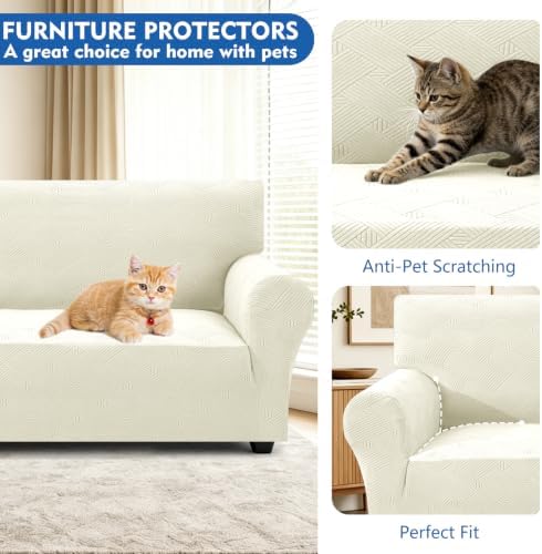 XINEAGE XL Sofa Slipcover Pet Friendly, Stretch Couch Cover,Beige White