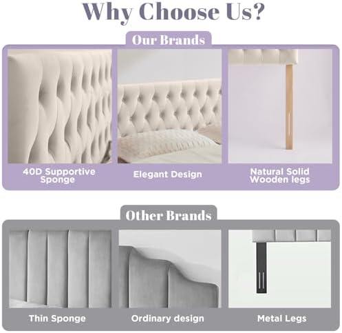 Kingfun Cal King Headboard only, Premium Velvet Upholstered Headboards in Modern Button Design, Tufted Bed Headboard, Adjustable Solid Wood Head Board (Beige)