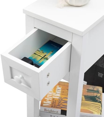 Narrow Side Table for Small Spaces, White, Set of 1, 24" L x 8.5" W x 24" H